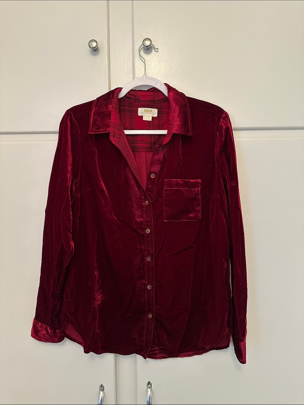 LIKE NEW Maeve by Anthropologie Red Velvet Button Down Blouse